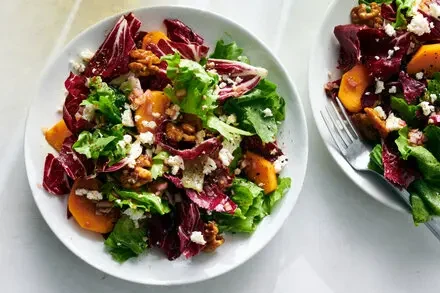 Persimmon Salad With Glazed Walnuts and Feta