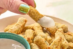 Air Fryer Crispy Fried Dill Cornichons with Spicy Ranch