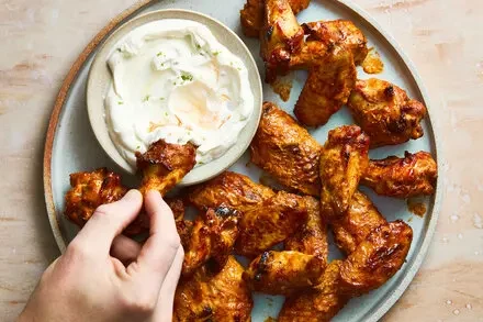 Chipotle Honey Chicken Wings with Sour Cream-Lime Dip