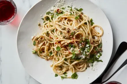 Midnight Pasta with Garlic, Anchovy, Capers and Red Pepper