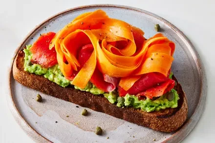 Smoked Salmon and Avocado Toast with Tangy Carrot Salad